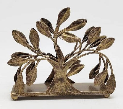 Bronze Life Tree Design Metal Napkin Holder | Freestanding Vertical Disposable Tissue Paper Servilleta Dispenser Organizer Stand Servilletero Tabletop | Home Kitchen Restaurant