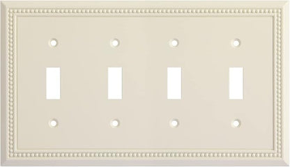 Henne Bery Sunken Pearls Heavy Duty Decorative Wall Plate Switch Plate Outlet Cover (Quad Toggle, Light Almond)