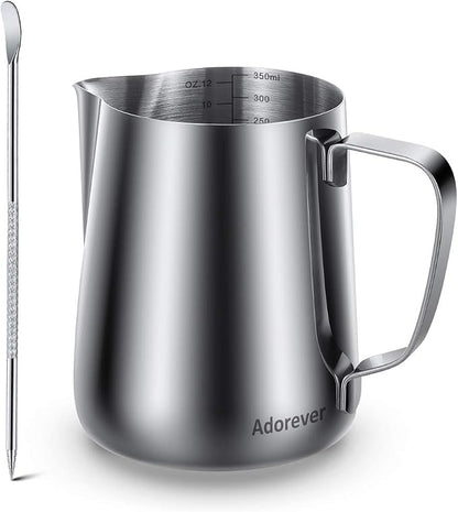 Milk Frothing Pitcher, Thicker Version 350ml 12oz Steaming Pitchers Stainless by Adorever