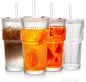 20oz Ribbed Glass Tumbler with Straw & Lid, 4 Pack | Iced Coffee Cups, Glass Mug by Unknown