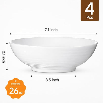 7.1" White Pasta Bowl, 26 oz Ceramic Pasta Bowls Set of 4, Wide & Deep | Large - Image 2