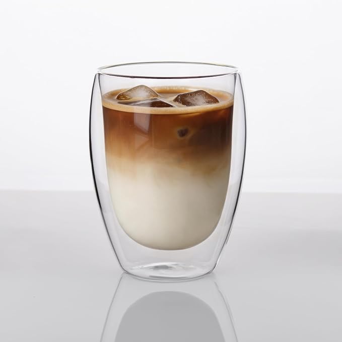 HillSpring Double Walled Glass Coffee Cup, 12oz Insulated Glass Tumbler by HillSpring