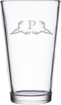 Hat Shark Deer Skull Letter Monogram Pint Beer Glass, 16 oz, Clear, A-Z Initials (1, Letter P)
