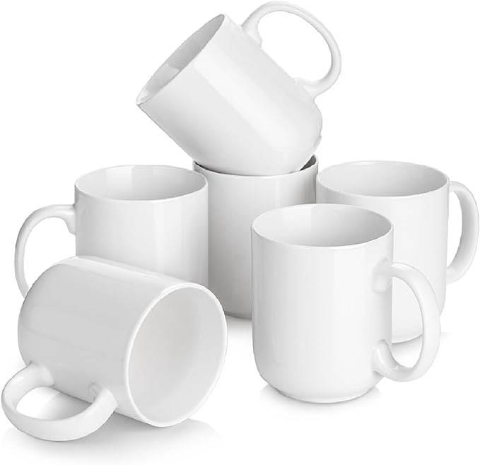 DOWAN Large Coffee Mug, 20 oz Ceramic White Coffee Mugs Set of 6 | 20oz large by DOWAN