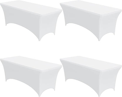 4-Pack White Spandex Tablecloths – 48"x30"x30" Stretch Fitted Table Covers for 4ft Rectangle Folding Tables, Wrinkle-Resistant Tablecloth for Wedding, Banquet & Outdoor Events