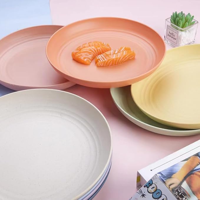 PUPOPIK Unbreakable Wheat Straw Plates, 9 inch, Reusable Set of 4, Dishwasher - Image 7