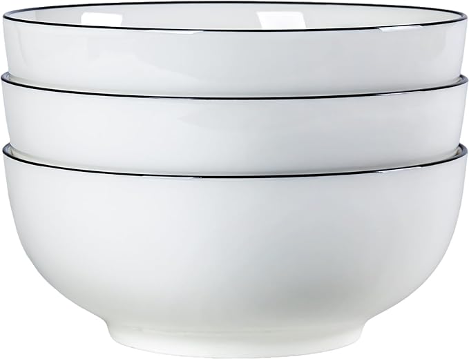 60 oz Large Pho Soup Bowls, Large Ramen Bowls, Rimmed Off-White Big Ceramic by Zscera