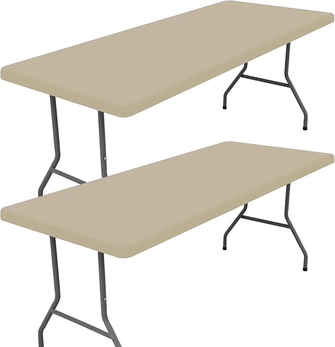 Spandex 4 Foot Rectangle Table Cloth 2 Pack, Elastic Fitted Tablecloths for Picnic, Stretch Washable Patio Table Cover for Outdoor, Camping, Banquet and Parties (Taupe, 30"x48")