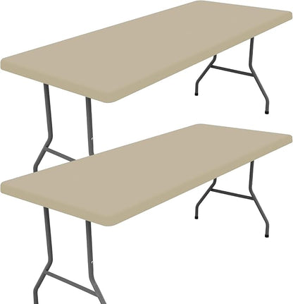 Spandex 4 Foot Rectangle Table Cloth 2 Pack, Elastic Fitted Tablecloths for Picnic, Stretch Washable Patio Table Cover for Outdoor, Camping, Banquet and Parties (Taupe, 30"x48")