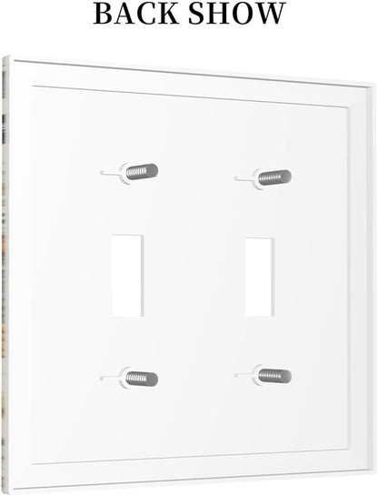 Decorative Light Switch Cover Vintage Colorful Floral Butterfly Flowers 2 Gang Wall Plate Double Toggle Switch Plate Receptacle Electrical Outlet Cover Switchplate for Bathroom Bedroom（2 Pack）