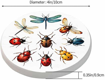 Insect Collection Coasters for Drinks Office Coffee Table Dragonfly Ladybug Wings Cartoon Wild Life Nature Colorful Animal Living Room Decor Set of 2 for Cold Drinks Wine Mugs and Cups 4 Inch