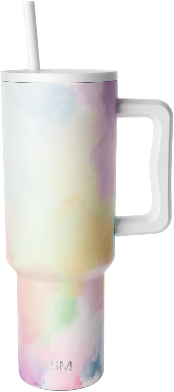Simple Modern Tumbler with Handle and Straw | 40oz | Tie Dye | Trek Tumbler by Unknown