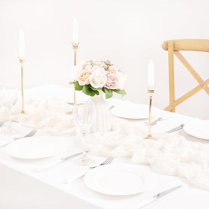 8 Pack Ivory White Cheesecloth Table Runner Rustic Gauze Centerpiece | - Image 5
