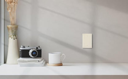 Henne Bery Modern Edge Decorative Wall Plate Switch Plate Outlet Cover, Durable Solid Zinc Alloy (Single Blank 2PK, Light Almond)