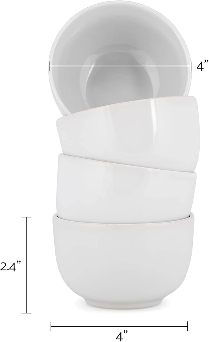 Elanze Designs Bistro Glossy Ceramic 4 inch Cute and Small Dessert Bowls Set of 4 - Perfect for Everyday uses from Snacks, Ice Cream, Candy and Treats, White