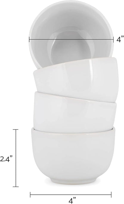 Elanze Designs Bistro Glossy Ceramic 4 inch Cute and Small Dessert Bowls Set of 4 - Perfect for Everyday uses from Snacks, Ice Cream, Candy and Treats, White