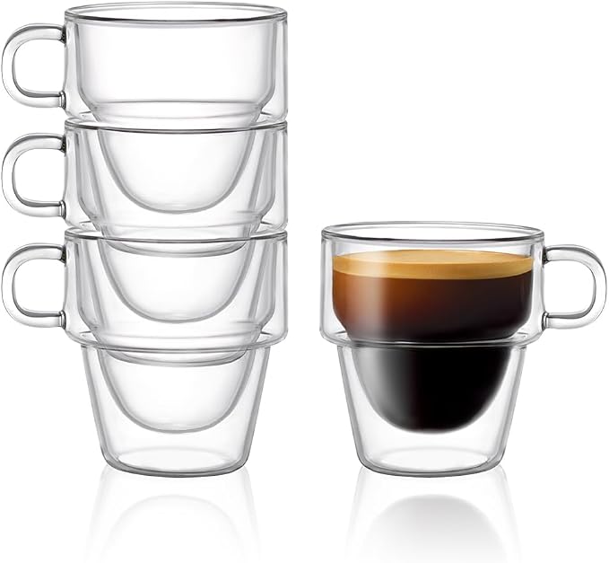 JoyJolt Stoiva Double Wall Insulated Espresso Glass Cups – 5 oz. Shot Cup by JoyJolt