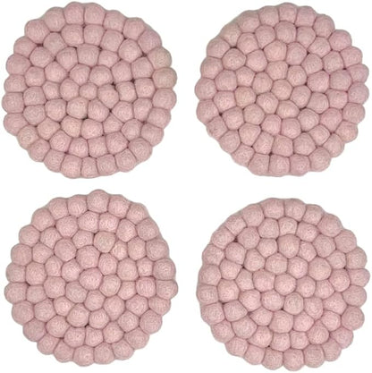 Humble Hilo Handmade Felt Coaster, 3.9 inches, Set of 4 (Dusty Pink)