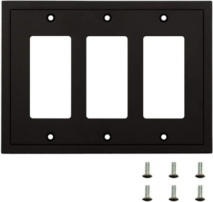 Henne Bery Modern Edge Decorative Wall Plate Switch Plate Outlet Cover, Durable Solid Zinc Alloy (Triple Decorator, Matte Black)