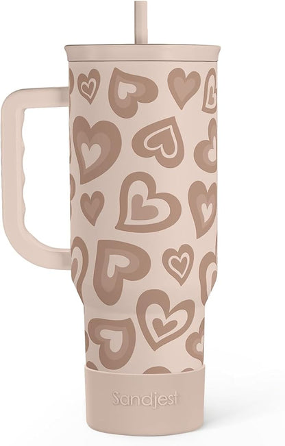 SANDJEST Heart Tumbler with Handle and Straw 40oz – Stainless Sleel Slider by SANDJEST