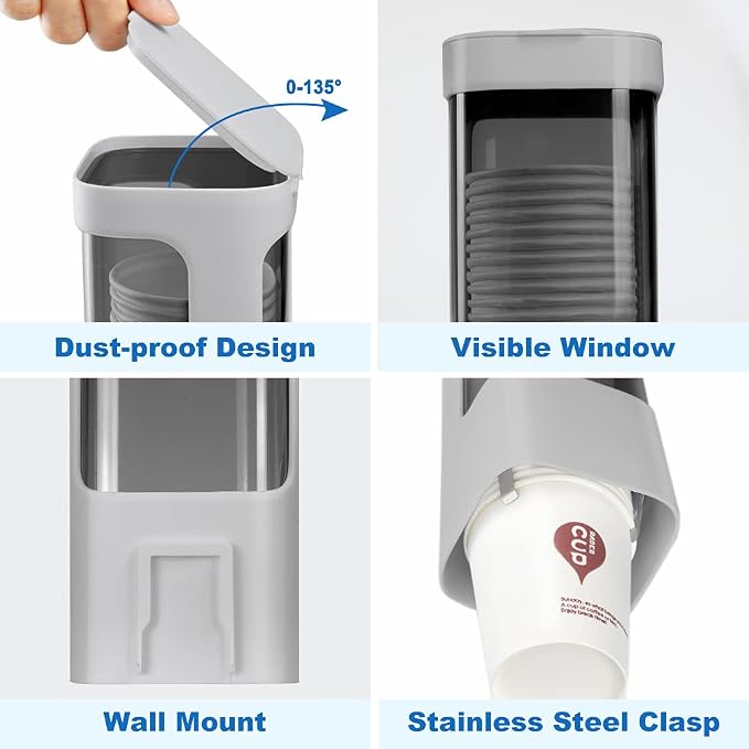 Cup Dispenser, Wall Mount Water Cooler Cups Holder Fit 3-5oz Cup | Fit Paper & - Image 3