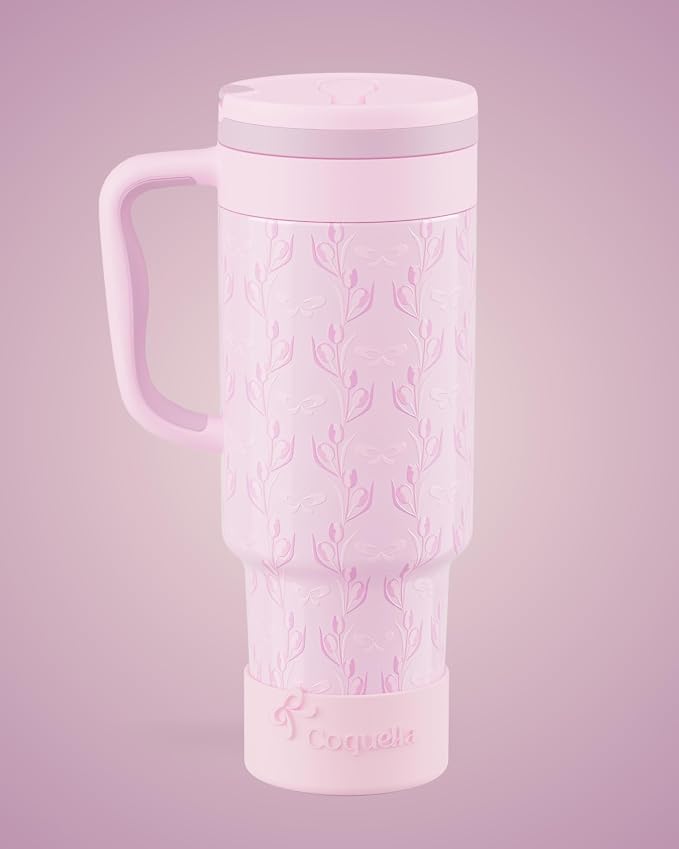 40 oz Insulated Tumbler with Handle and Push-Button Straw Lid, Stainless Steel - Image 2