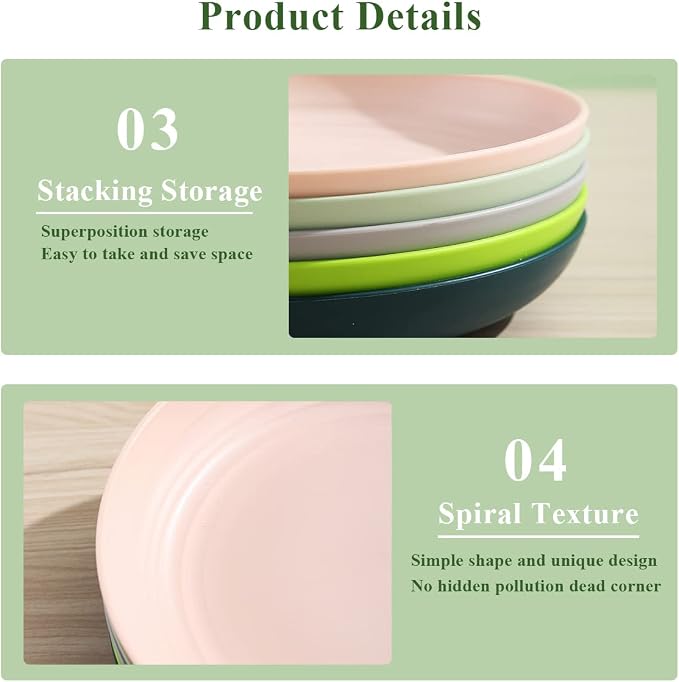 Berglander 9 Inch Plastic Deep Dinner Plates Set of 8 Colors, Reusable and - Image 6