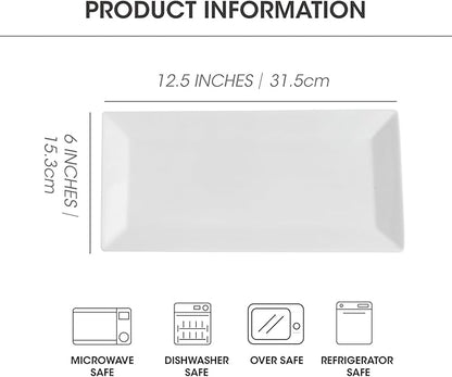 Rectangular Serving Platter Set, 12 Inch Large Serving Plates, Stackable Serving Tray for Wedding, Ceramic White Serving Platters for Entertaining, Dishwasher & Oven Safe, Gift for Housewarming (4PCS)