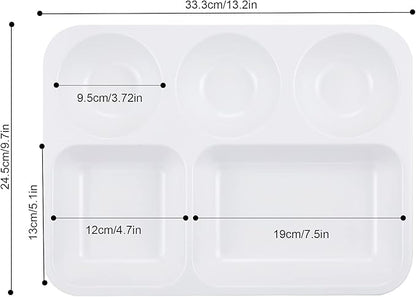Divided Melamine Plates 5-Compartment White Serving Tray, 13.3 x 9.76 inches, 3 PCS, PFW-133976-03