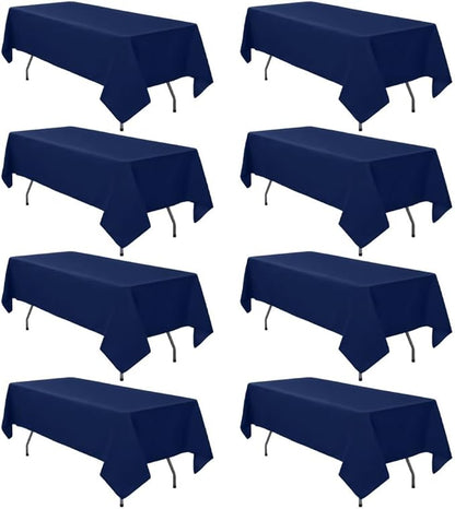 8 Pack Navy Blue Tablecloth 60 x 126 Inch Rectangular Table Cloth for 6 Foot Rectangle Tables, Wrinkle Resistant Washable Polyester Fabric Table Covers for Wedding Party Banquet Buffet and Camping