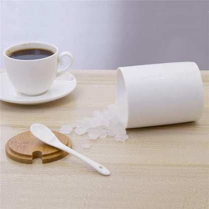 Lucky Goddness Ceramic Sugar Bowls with Bamboo Lids and Spoons-June Sky Muti-Functional Round Condiment Jar for Home- Spice Storage Canister,10.8 oz 320 ML,3 Pcs Set