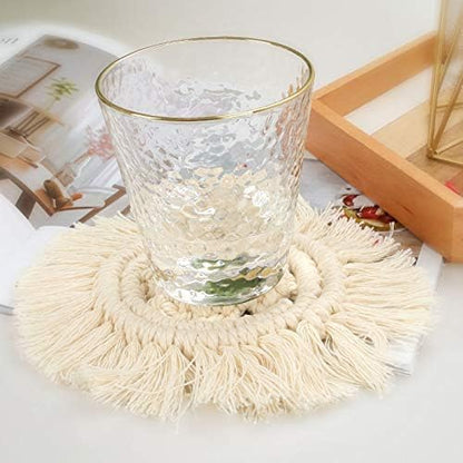 Boho Coasters Set of 2, Elegant Woven Cotton Drink Coasters, Handmade Macrame - Image 6