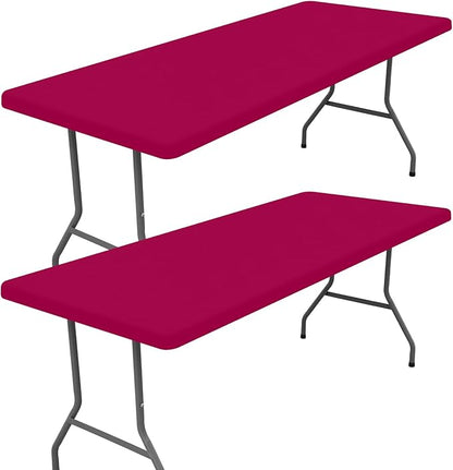 Spandex 5 Foot Rectangle Table Cloth 2 Pack, Elastic Fitted Tablecloths for Picnic, Stretch Washable Patio Table Cover for Outdoor, Camping, Banquet and Parties (Fuchsia, 30"x60")
