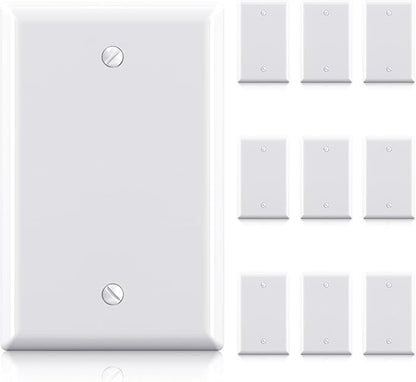 ELEGRP 1-Gang Blank Device Wall Plates, Mid-Size 4.88" H x 3.13" L Unbreakable Thermoplastic Blank Faceplate Cover for Unused Outlets/Switches, UL Listed (10 Pack, Glossy White)