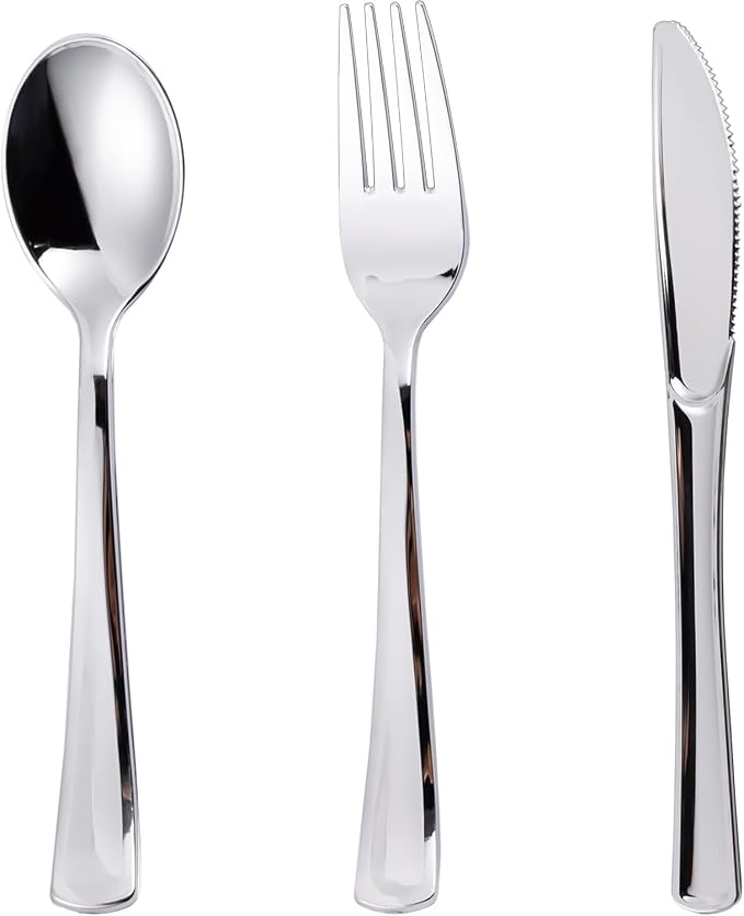 120PCS Silver Plastic Silverware, Disposable Utensils & Cutlery | 60 Forks by N9RTABLEWARE