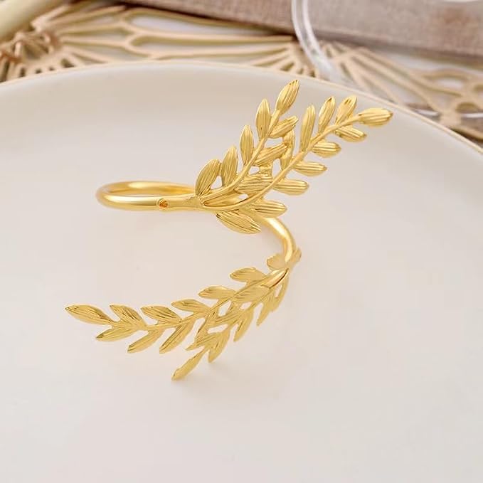14K Gold Napkin Rings Set of 12, Metal Gold Leaf Napkins Rings Holder Buckles - Image 2