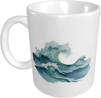 Minimal Style Sea Waves Ceramic Cup, Elegant Coffee Mug Tee Drinkware Water Cup - Image 3