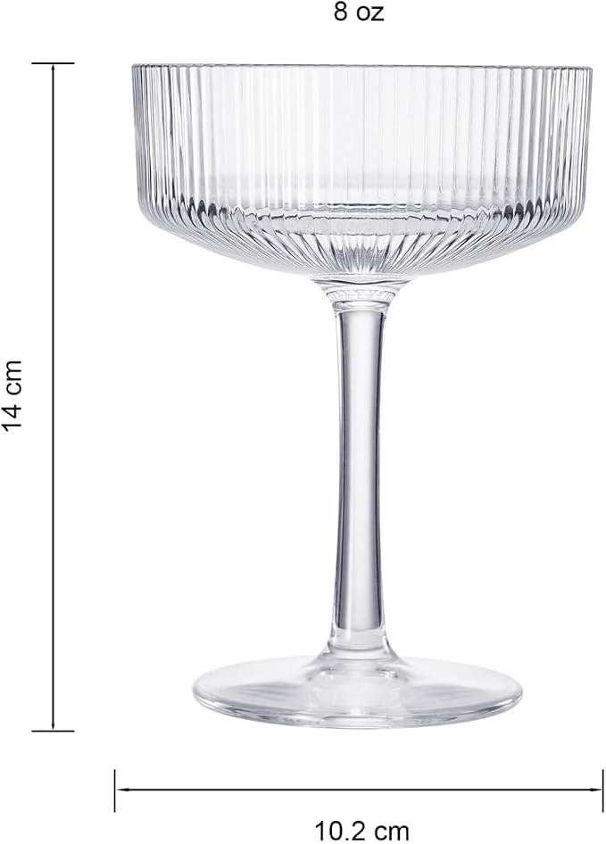 Khen Acrylic Ribbed Coupe Glasses, 8oz Clear Shatterproof Plastic Martini - Image 9
