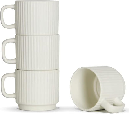 Stackable Coffee Mugs Set of 4, 7 OZ Espresso Ceramics Cups by SHOWFULL
