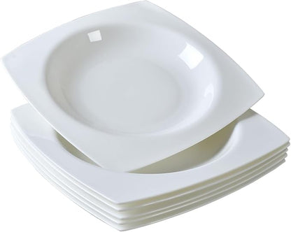 JWANGYUDG-White Square Dinner Plates Set of 6, 10 Inch Fine Bone China Ceramic Plates, Oven & Microwave Safe Scratch Resistant Large Dinner Plates for Home Party