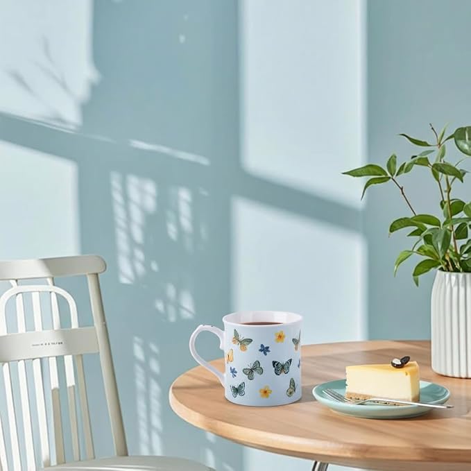 Colorful Butterfly & Floral Coffee Mug – 12 oz Premium New Bone China Blue Tea - Image 2