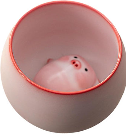 Ceramic Tea Cup and Piggy Miniature Figurine Traditional Porcelain Teacup - Image 2