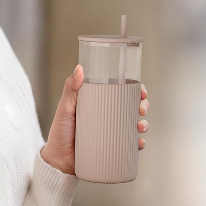 SANDJEST Glass Tumbler with Straw and Lid, Glass Water Bottle with Silicone - Image 6