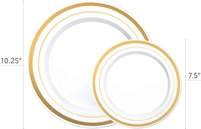 125-Piece White and Gold Fancy Plastic Plates Disposable - Image 5