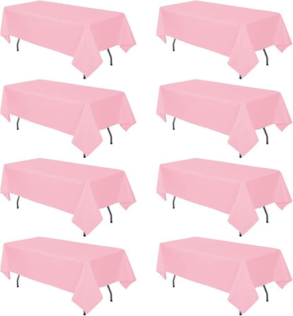 8 Pack Pink Tablecloth 60 x 102 Inch Rectangular Valentine’s Day Table Cloth for 6 Foot Rectangle Tables, Wrinkle Resistant Washable Polyester Fabric Table Covers for Wedding Party Banquet Buffet