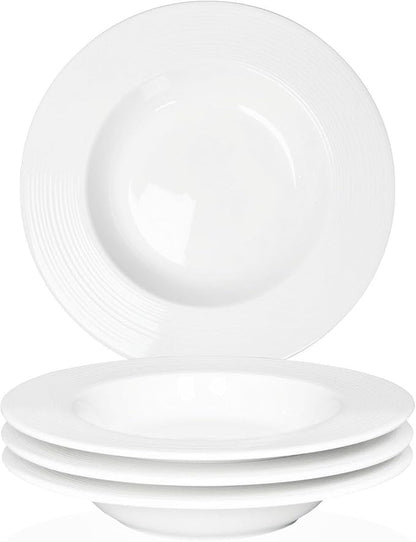 Soup bowl rim Plate Set of 4, 9.1 inch Ceramic Rimmed Pasta Plates, by Dingdaer