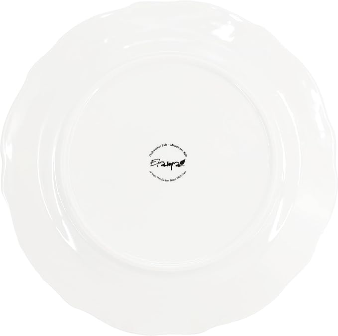 Elama Henryi 6 Piece Embossed Rim Detail Porcelain White Dinner Plate Set - Image 3