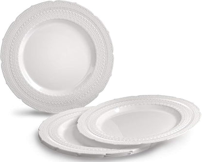 " OCCASIONS " 80 Plates Pack,(40 Guests) Extra Heavyweight Vintage Wedding Disposable/Reusable Plastic Plates 40 x 11'' Dinner + 40 x 8.25'' Salad/Dessert Plate (Chateau White)