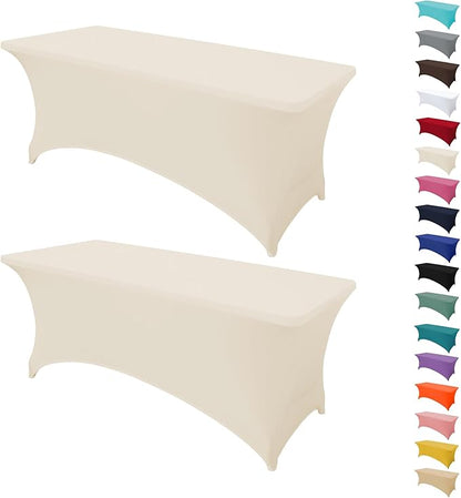 2Pack 4FT Table Cloth for Rectangular Fitted Events Stretch Cream Table Covers Washable Spandex Tablecloth Protector for Party, Wedding, Cocktail, Banquet, Festival