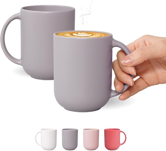 12 oz Ceramic Coffee Mug, Matte Pink White Gray Coffee Mug by BOWLBOWL
